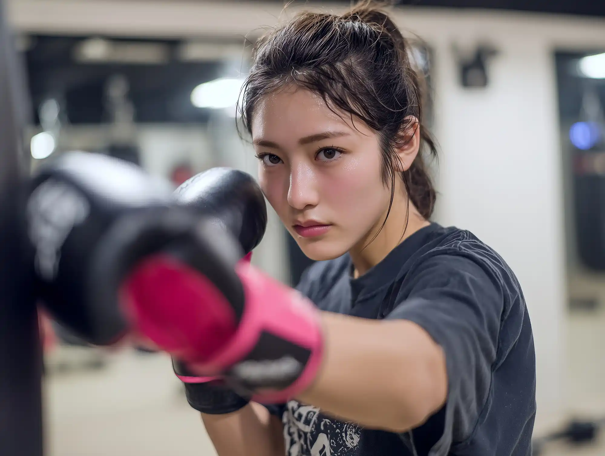 ボクシンググローブを握る女性